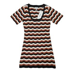 Rhythm Venice Knit Mini Dress Womens Small Brown Short Sleeve Earthy Beach Boho